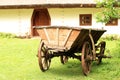 Kyiv, Ukraine - June 7, 2023: Mamaeva Sloboda. Wooden cart on a sunny summer day