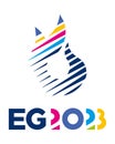 Kyiv, Ukraine - June 2023: Fire logo of the 3rd European Games. EG2023 international sporting event will take place in