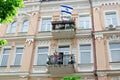 Kyiv, Ukraine - June 23, 2019. March of equality. LGBT march KyivPride. Gay parade. Israeli flag on the balcony