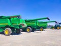 Kyiv, Ukraine - June 16, 2020: Modern John Deere combines at road at Kyiv, Ukraine Royalty Free Stock Photo