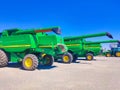 Kyiv, Ukraine - June 16, 2020: Modern John Deere combines at road at Kyiv, Ukraine Royalty Free Stock Photo