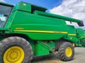 Kyiv, Ukraine - June 16, 2020: Modern John Deere combines at road at Kyiv, Ukraine Royalty Free Stock Photo