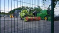 Kyiv, Ukraine - June 16, 2020: Modern John Deere combines at road at Kyiv, Ukraine Royalty Free Stock Photo