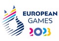 Kyiv, Ukraine - June 2023: Official logo of 3rd European Games. EG2023 international sporting event will take place in Krakow