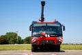 Kyiv, Ukraine - June 27, 2020: Red fire truck Rosenbauer Panther 5 in the international airport Boryspil. New car