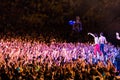 KYIV, UKRAINE - JUNE 21: Svyatoslav Vakarchuk and crowd on concert of Okean Elzy on JUNE 21 2014 in NSC Olimpiyskiy. Final