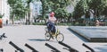 Kyiv, Ukraine - 23 June 2019 : Velo day event. Cycling excursions through the streets of the city of Kiev. Tourist places and