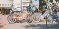 Kyiv, Ukraine - 23 June 2019 : Velo day event. Cycling excursions through the streets of the city of Kiev. Tourist places and