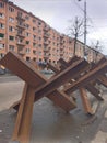 KYIV, UKRAINE: Lukyanivska square after Russian rockets fired Royalty Free Stock Photo