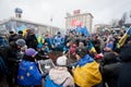 KYIV, UKRAINE: Many people warm themselves by the fire on the cold occupying Maidan square during anti-government protest