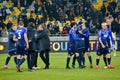 KYIV, UKRAINE - 15 March, 2018: Football players of Lazio celebrate the victory during the UEFA Europa League match between