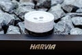 Kyiv, Ukraine - March 17, 2021: HARVIA a Finnish heater, sauna, spa and a sauna interiors manufacturer Royalty Free Stock Photo