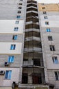 Kyiv, Ukraine, 17 March 2022: War of Russia against Ukraine. A residential building damaged by enemy aircraft in Ukrainian capital Royalty Free Stock Photo