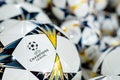 Kyiv, Ukraine- May 24, 2018: Balls with logo UEFA Champions League in UEFA Champions League Superstore Royalty Free Stock Photo