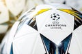 Kyiv, Ukraine- May 24, 2018: Balls with logo UEFA Champions League in UEFA Champions League Superstore Royalty Free Stock Photo