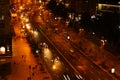 KYIV, UKRAINE - MAY 22, 2019: Beautiful view of illuminated Khreshchatyk street with buildings and road Royalty Free Stock Photo