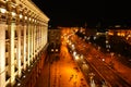 KYIV, UKRAINE - MAY 22, 2019:  view of illuminated Khreshchatyk street with road traffic and City Council building Royalty Free Stock Photo