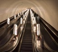 Kyiv, Ukraine. May 2023. Escalator in the metro station \