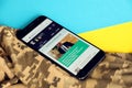 KYIV, UKRAINE - 4 MAY, 2023: Espreso TV ukrainian news portal on smartphone screen with ukrainian flag and camouflage Royalty Free Stock Photo