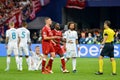 KYIV, UKRAINE - MAY 26, 2018: Footballers disput with judge during the 2018 UEFA Champions League final match between Real Madrid