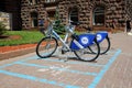 The Nextbike parking place with bicycles is near Kyiv City State Administration