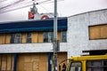 KYIV, UKRAINE - MAY 22, 2022: Office building near Lukyanivska metro station wich was destroyed by russian cruise missile at the Royalty Free Stock Photo