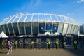 Police mans around NSC Olympic stadium before the final match of UEFA Champions League in Kyiv in 2018