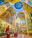 The prayer hall of St Cyril Church with frescoes of the apse and main dome, on May 18 in Kyiv, Ukraine