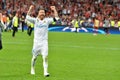 KYIV, UKRAINE - MAY 26, 2018: Sergio Ramos of Real Madrid celebrate the victory in the final of the UEFA Champions League 2018 in Royalty Free Stock Photo