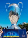 KYIV, UKRAINE - MAY 26, 2018: UEFA, model of the Champions League Cup, preparation for the final
