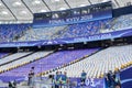 KYIV, UKRAINE - MAY 26, 2018: View inside the NSC Olimpiyskiy stadium before the 2018 UEFA Champions League final match between Re Royalty Free Stock Photo