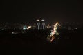 KYIV, UKRAINE - MAY 22, 2019: View of city with apartment complex Soniachna Riviera and Metropolitan Andrey Sheptytsky