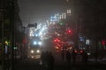 2022-12-08 Kyiv, Ukraine. Night traffic in the Kyiv city during blackout Royalty Free Stock Photo