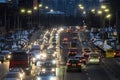 2022-12-01 Kyiv, Ukraine. Night traffic in the winter Kyiv city Royalty Free Stock Photo