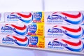 Kyiv, Ukraine - November 28, 2019: Aquafresh toothpaste for sale Royalty Free Stock Photo