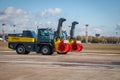 Kyiv, Ukraine - November 5, 2019: Jetbroom BOSCHUNG. Snowplow Snowbooster B6 airport division. Snowblow tractor -