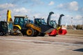 Kyiv, Ukraine - November 5, 2019: Jetbroom BOSCHUNG. Snowplow Snowbooster B6 airport division. Snowblow tractor -