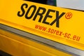 Kyiv, Ukraine - November 22, 2018: Logo Sorex on bending machine