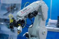 Kyiv, Ukraine - November 22, 2018: Mitsubishi Electric robot arm