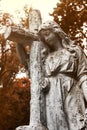 Cemetery grave angel statue. Royalty Free Stock Photo