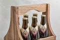 Franziskaner Weissbier bottles closeup against white background. Kyiv, Ukraine