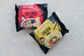 KYIV, UKRAINE - OCTOBER 31, 2023 Packs of of Ajinomoto Oyakata Japanese instant noodles chicken ramen and soy sauce Royalty Free Stock Photo