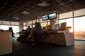Kyiv, Ukraine - October 18, 2019: Soft focus. The workplace of an air traffic controller. Background - Airport Dispatch