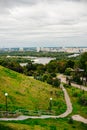 KYIV, UKRAINE - OCTOBER 2019 View of the Dnieper River from the Volodymyrska Hill in Kyiv