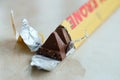 KYIV, UKRAINE - OCTOBER 31, 2023 Yellow Toblerone Chocolate Bar. Toblerone originated in Switzerland around 1908