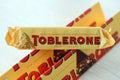 KYIV, UKRAINE - OCTOBER 31, 2023 Yellow Toblerone Chocolate Bar. Toblerone originated in Switzerland around 1908