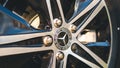 09.05.2019 - Kyiv, Ukraine: Presentation of new car mersedes, outdoors. Close-up of wheel