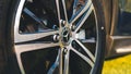 09.05.2019 - Kyiv, Ukraine: Presentation of new car mersedes, outdoors. Close-up of wheel