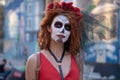 Kyiv, Ukraine, Santa Muerte Carnival, 20.07.2019. Dia de los Muertos, Day of the Dead. halloween. Sugar skull girl or