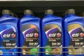 Kyiv, Ukraine, September 24, 2023: - Canisters 5W-30 Elf Evolution, semi-synthetic engine oil 1 liter on shelf in supermarket